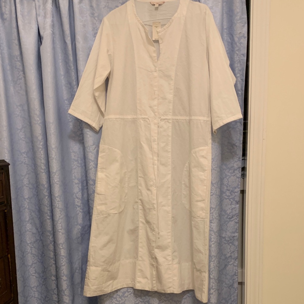 GAP White Pinstripe Midi 3/4 Sleeve Dress